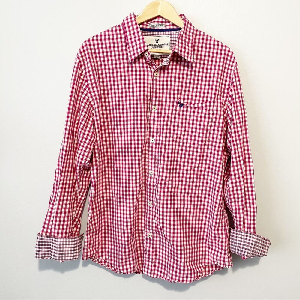 American Eagle Outfitters vintage fits pink gingham button down top XL mens